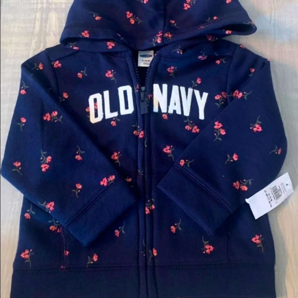 NWT- Old Navy Baby Girls Floral Logo Zip Hoodie 6-12M
